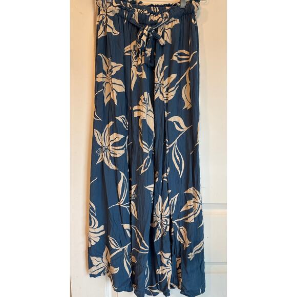 Angie Split Leg Palazzo Pants πΊ Blue Floral Boho Wide Leg | Small | Rayon - Picture 5 of 8